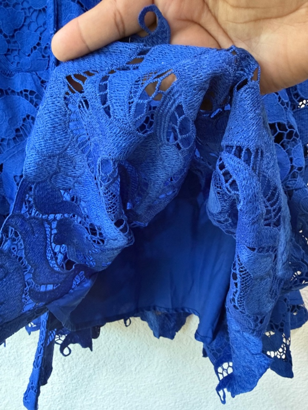 Chicways Cobalt Blue Crochet Flared Sleeve Mini Dress Sz M Beach Resortwear Boho - Picture 4 of 7